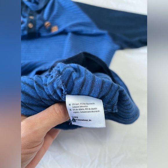 Tentree | Mens XL | Blue Striped Pullover Hoodie Zip Pouch Pocket | Hemp Blend - Picture 8 of 11